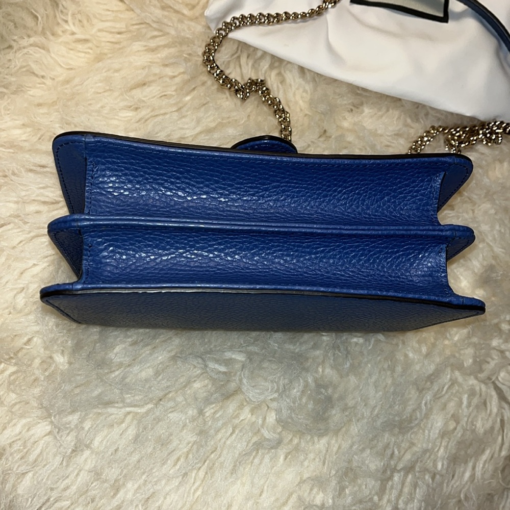 Gucci New Blue Leather Interlocking GG Marmont Small Crossbody Purse *Authentic - Picture 8 of 13